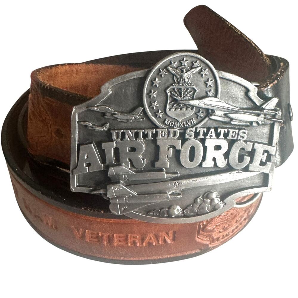 Air Force Vietnam Veteran Leather Belt & Buckle Mens Size 45 Brown Commemorative
